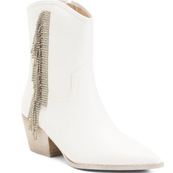 NWT Miracle Miles Layla Rhinestone Fringe Ankle Western Booties in White 8.5 - Picture 2 of 7